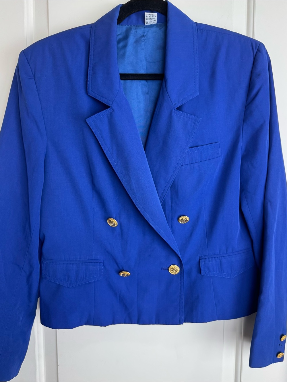 Vintage JH Collectibles Cobalt Blue Gold Button Blazer Size 12 80s